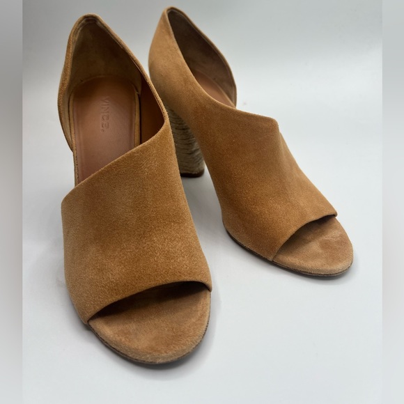 Vince Shoes - Vince asymmetrical suede peeptoe pumps with espadrille heel sz 8.5